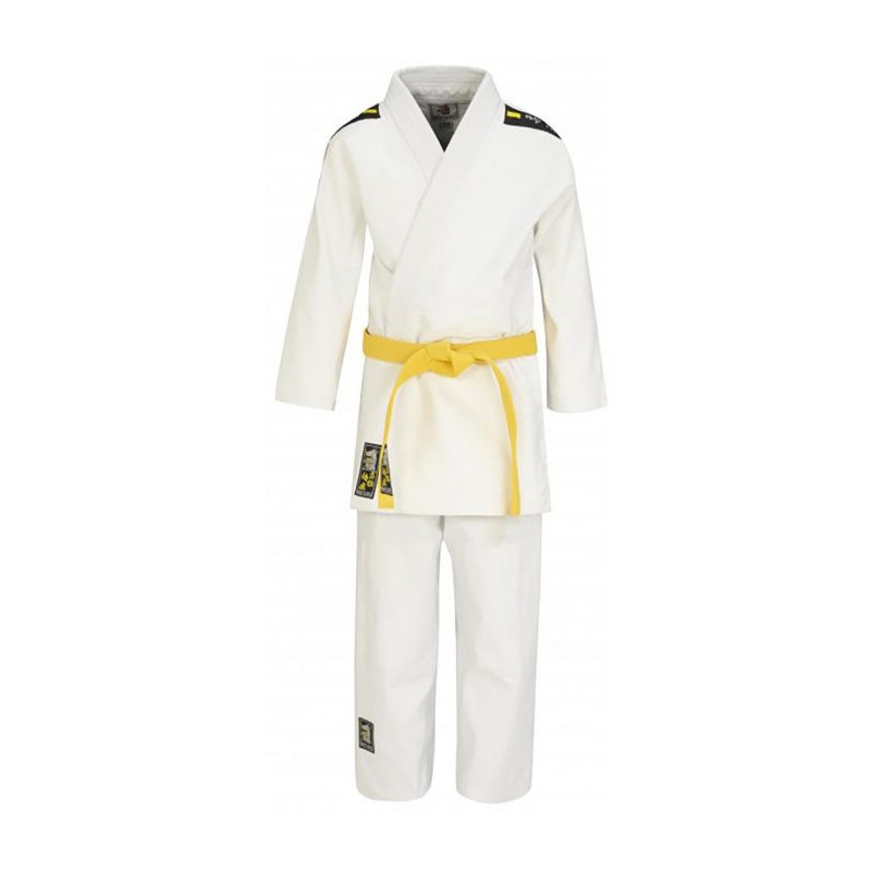 Juvo - weißer Judoanzug mit schwarz-gelbem Schulterbesatz von Matsuru