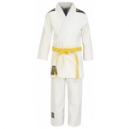 Juvo - weißer Judoanzug mit schwarz-gelbem Schulterbesatz von Matsuru